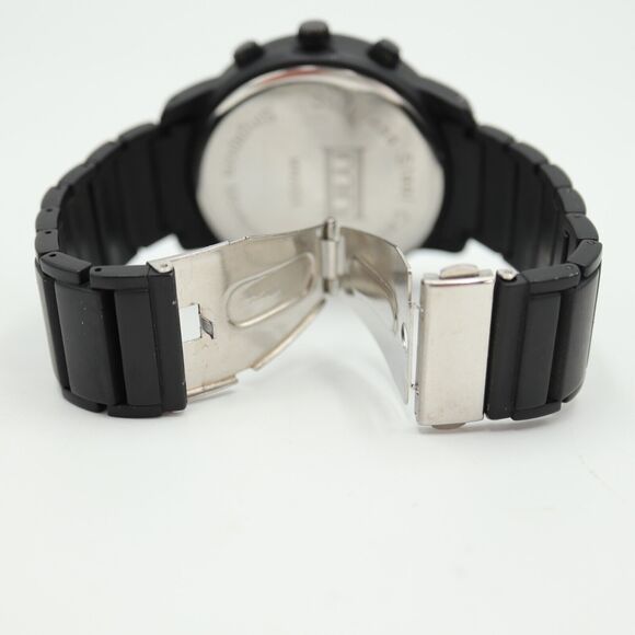 MN Black Mens Watch Faux Chrono 50mm Stainless Steel Bracelet with New Battery - Picture 15 of 16